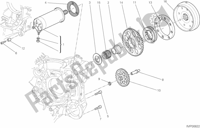 All parts for the Starting Motor of the Ducati Superbike 848 EVO Corse SE 2013